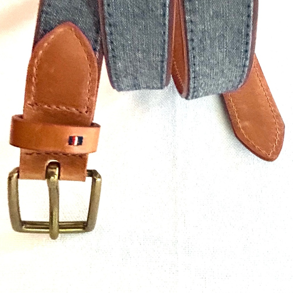 Tommy Hilfiger Leather Denim Ribbon Belt Men’s Belt Sz 42 Casual Preppy
